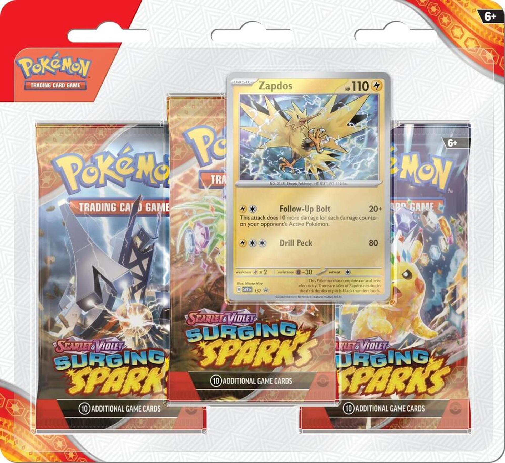 Surging Sparks 3 Pack Blisters [Zapdos] — SV08: Surging Sparks — Pokemon