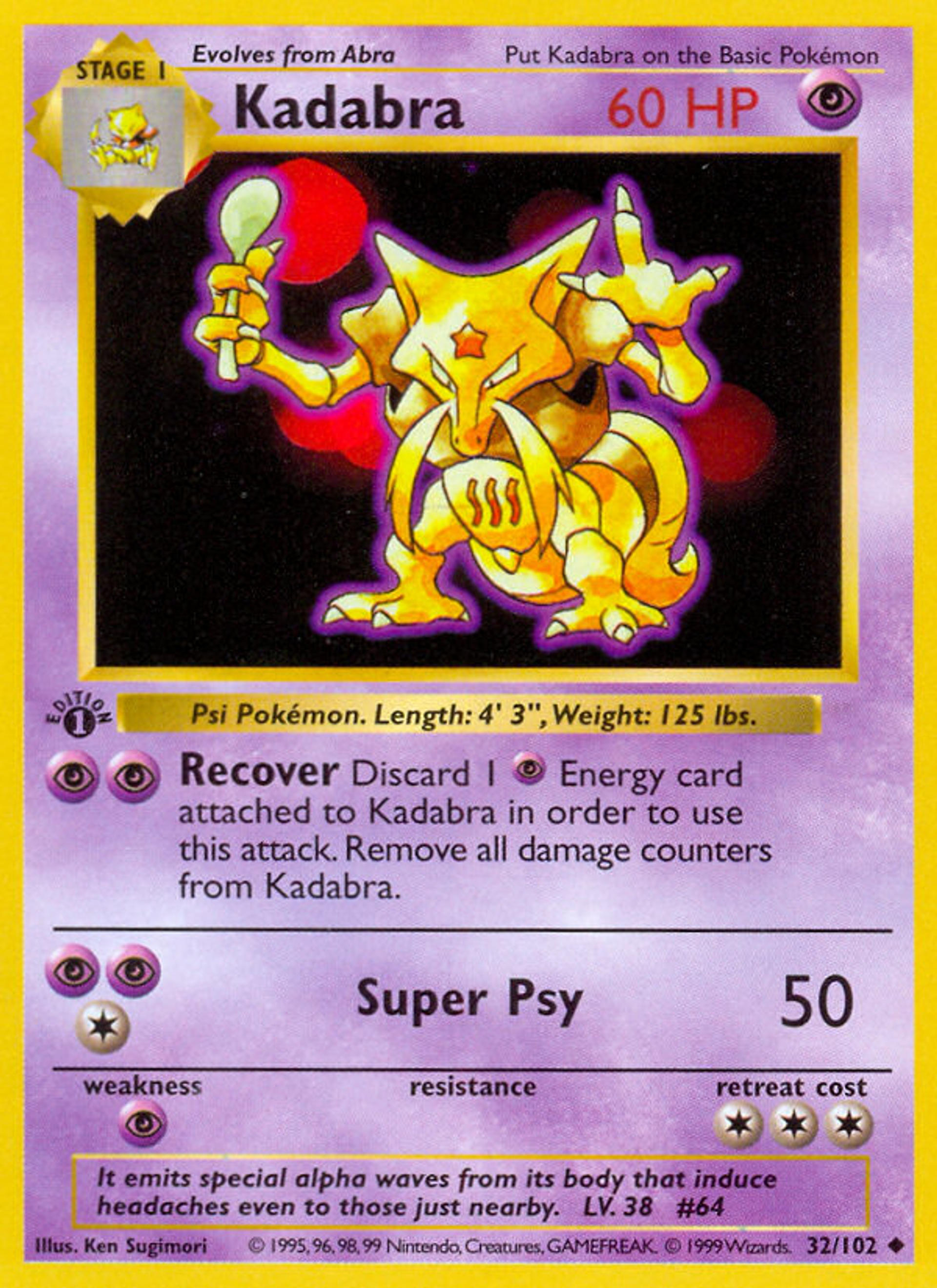 Kadabra — Base Set (Shadowless) — Pokemon