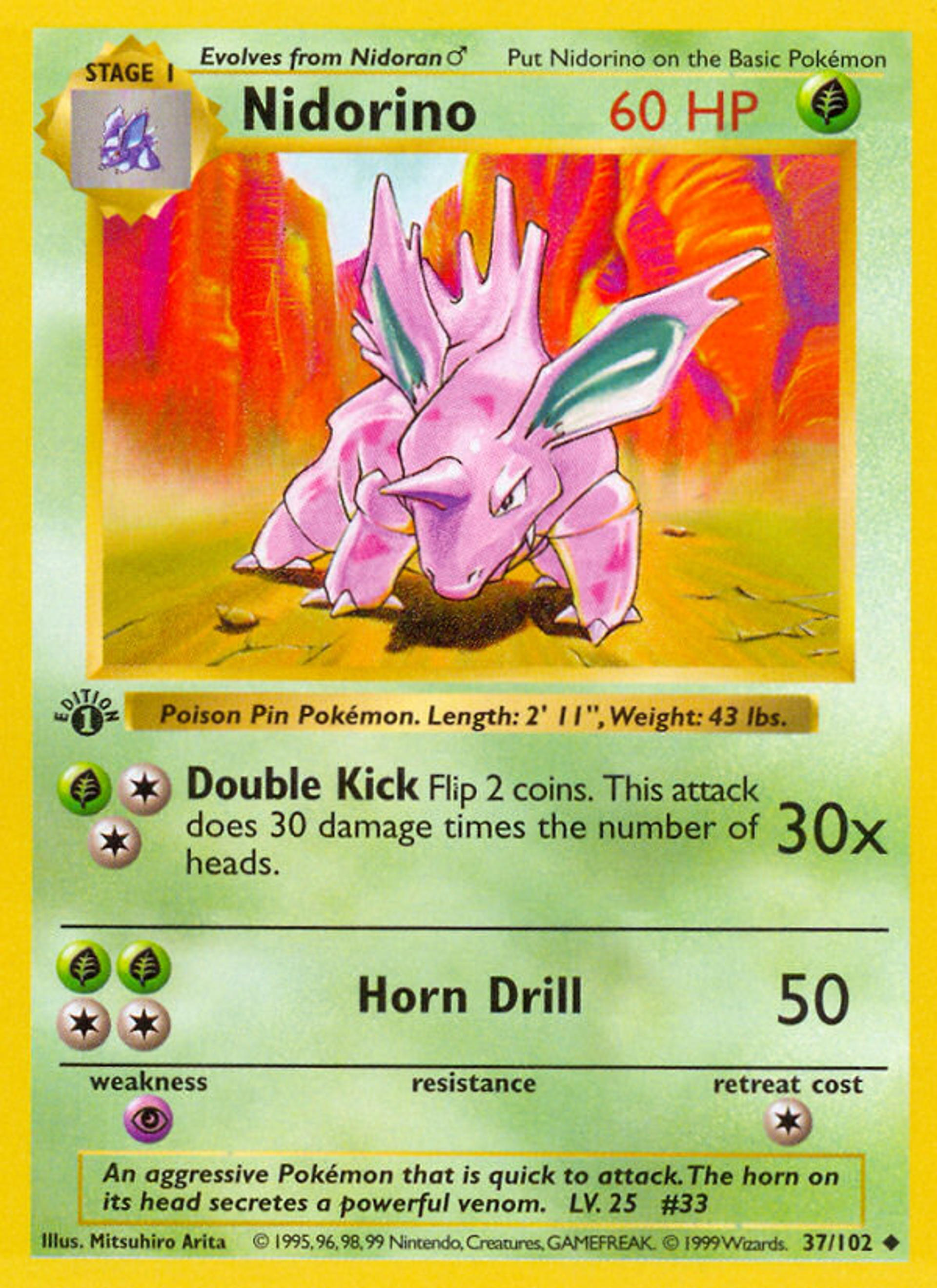 Nidorino — Base Set (Shadowless) — Pokemon