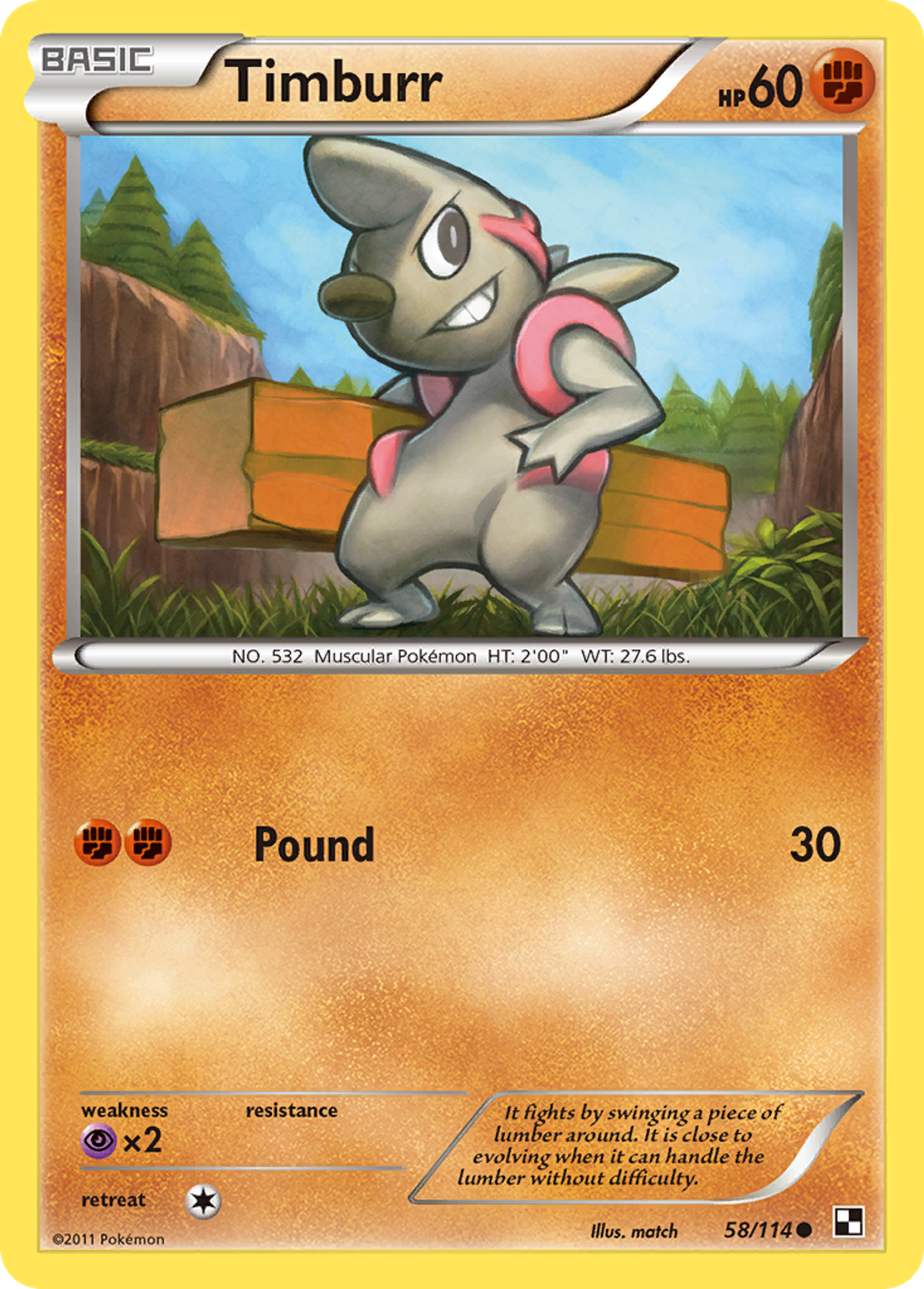 Timburr — Black and White — Pokemon