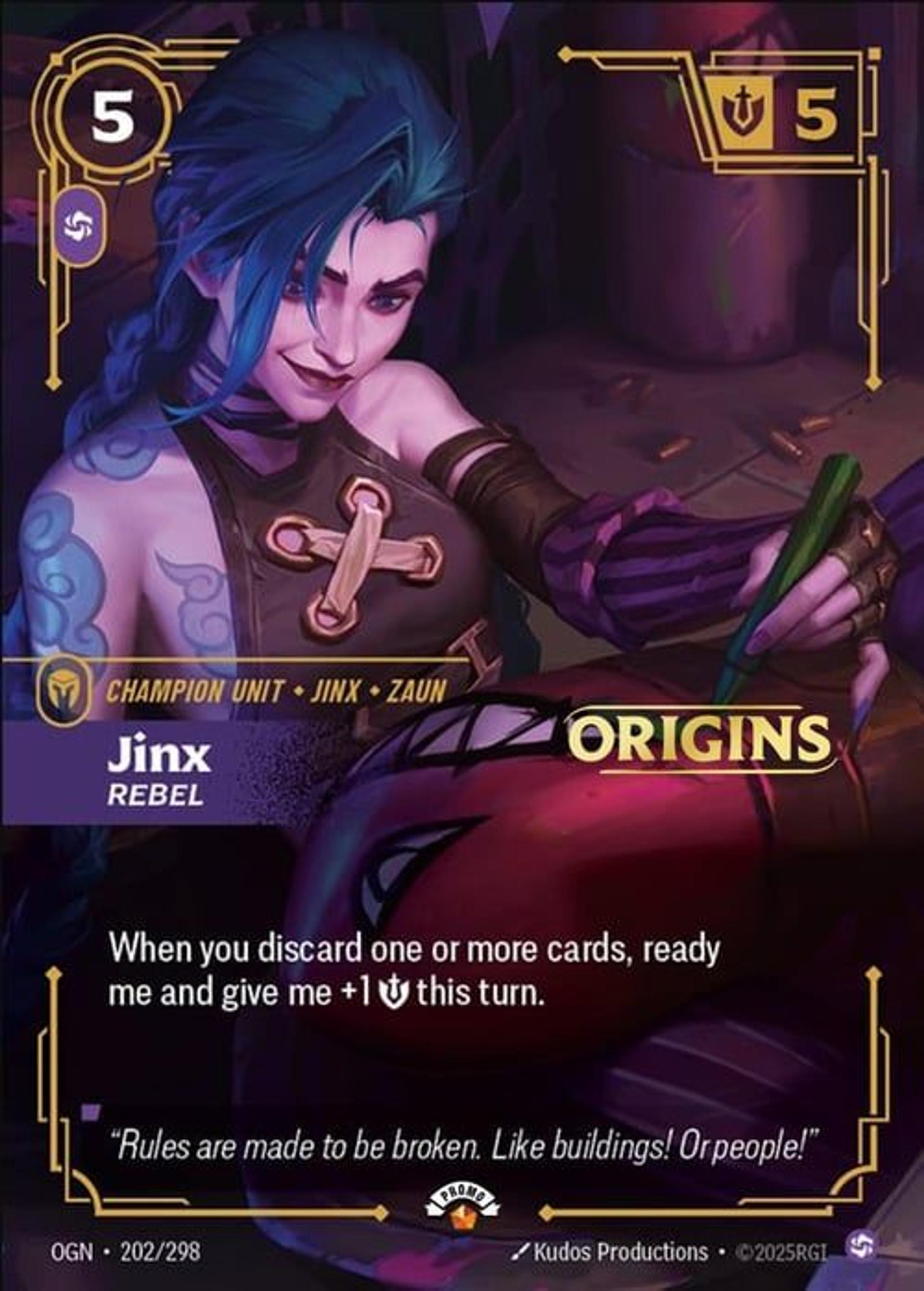 Jinx - Rebel — Origins - Promo Cards — Riftbound: League of Legends TCG