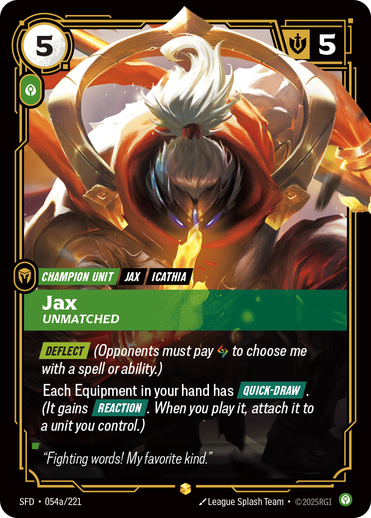 Jax - Unmatched (Alternate Art) — Spiritforged — Riftbound