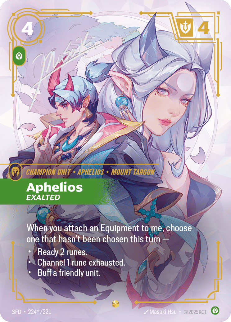 Aphelios - Exalted (Signed) — Spiritforged — Riftbound: League of Legends TCG