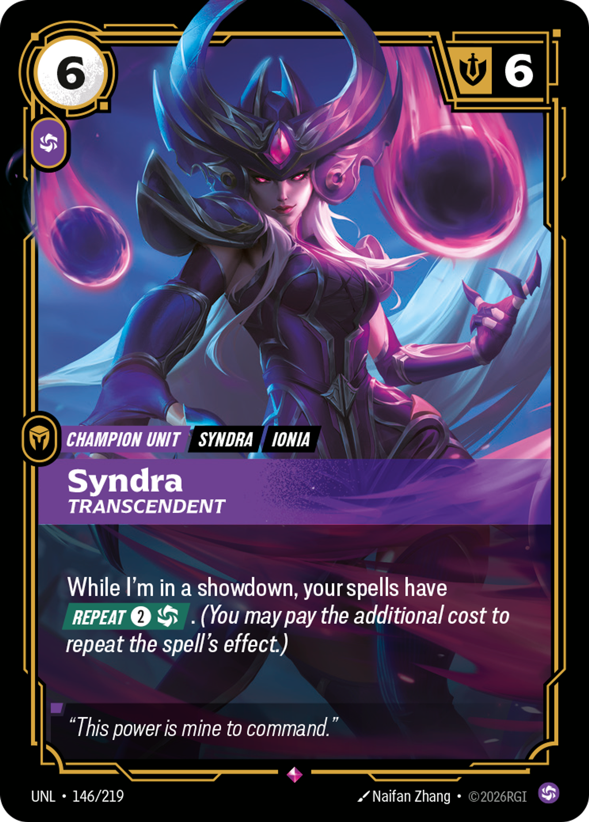 Syndra - Transcendent — Unleashed — Riftbound