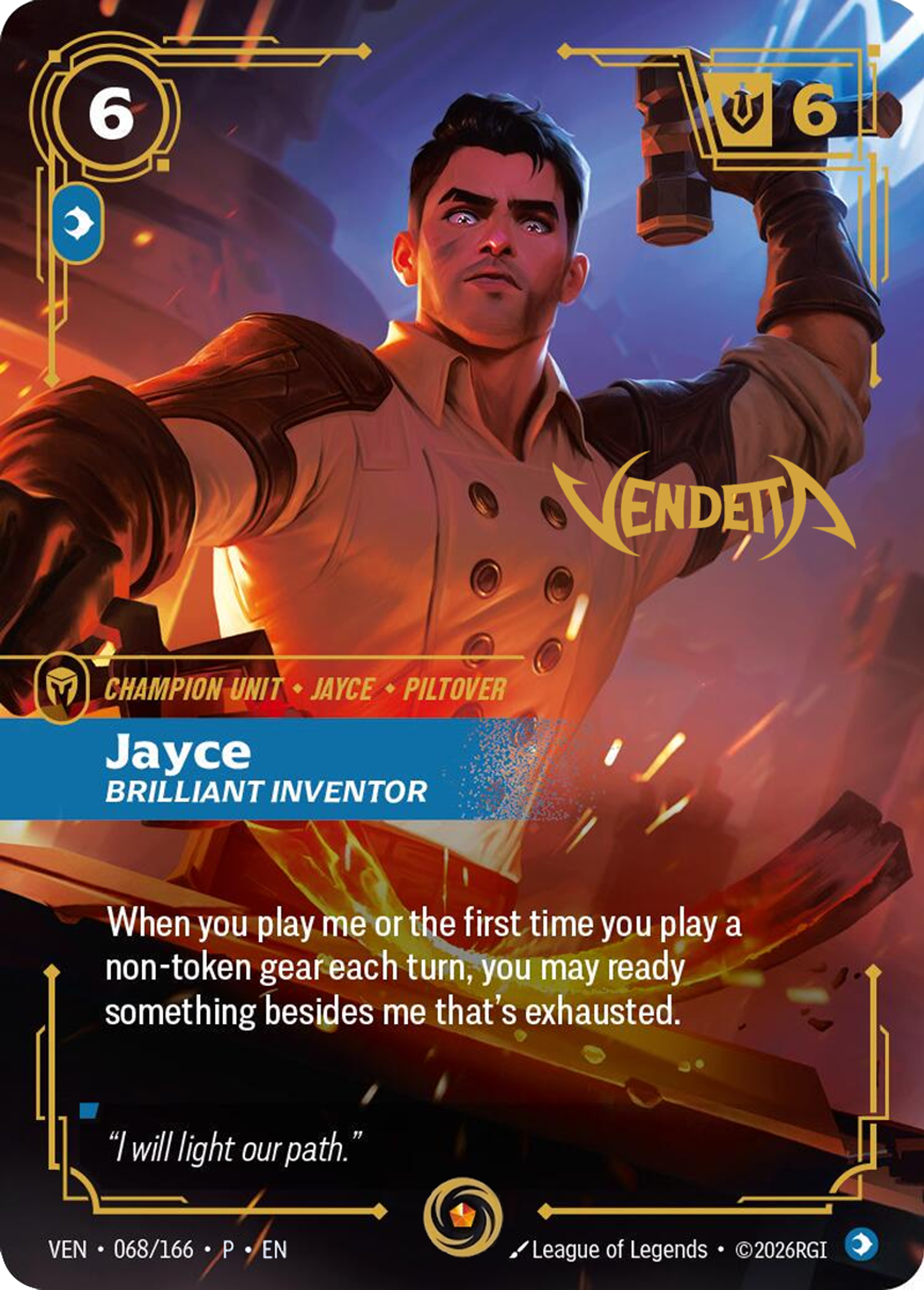 Jayce - Brilliant Inventor (Participation) — Vendetta - Promo Cards — Riftbound: League of Legends TCG