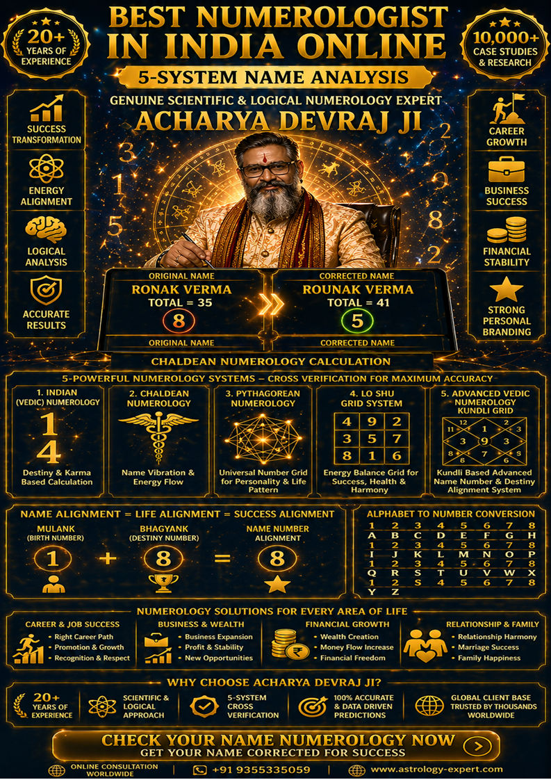 Best Numerologist in India Online — 5-System Name Analysis by Acharya Devraj Ji