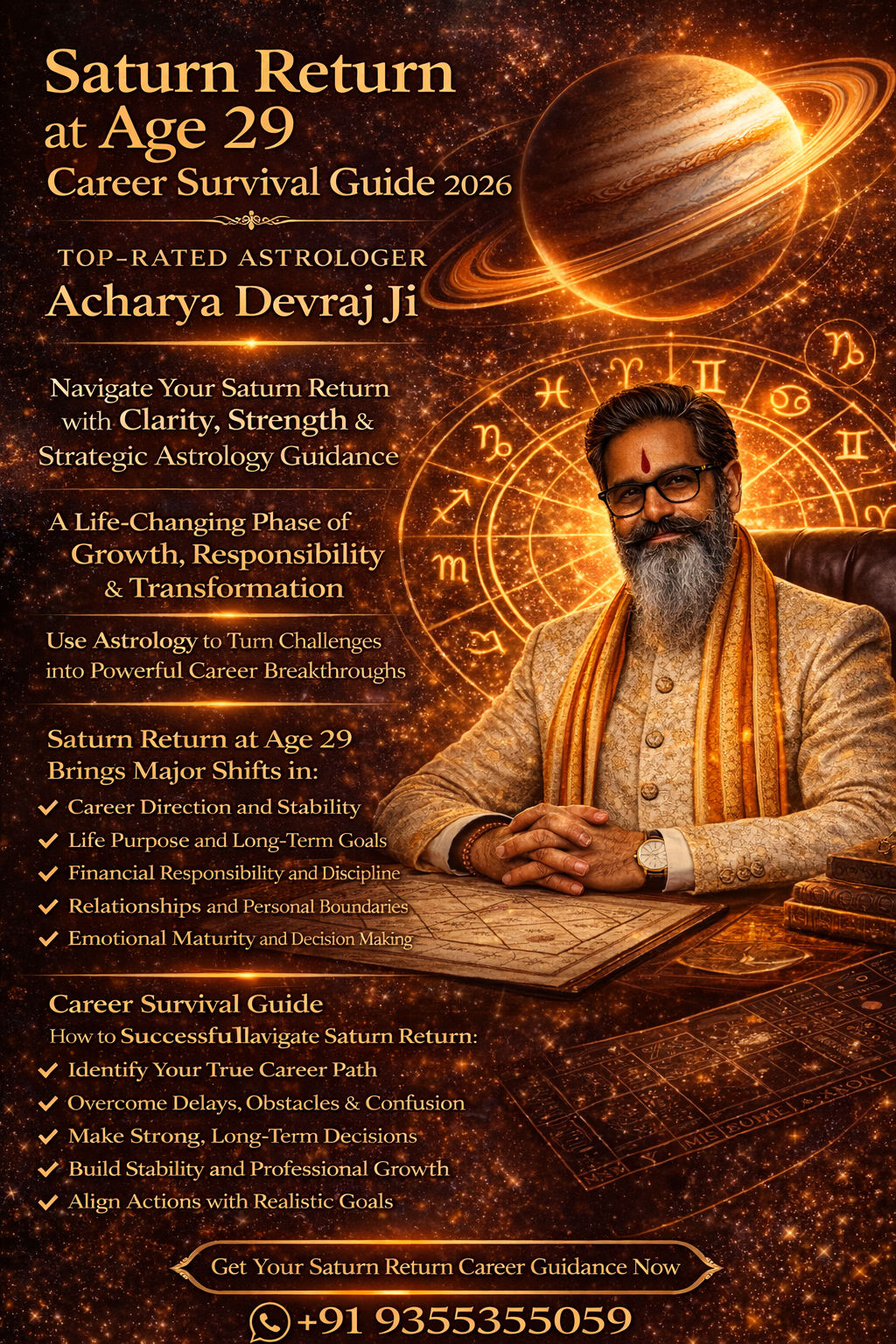 Saturn Return career guide with astrology — navigate age 29 career transformation in 2026 with Acharya Devraj Ji