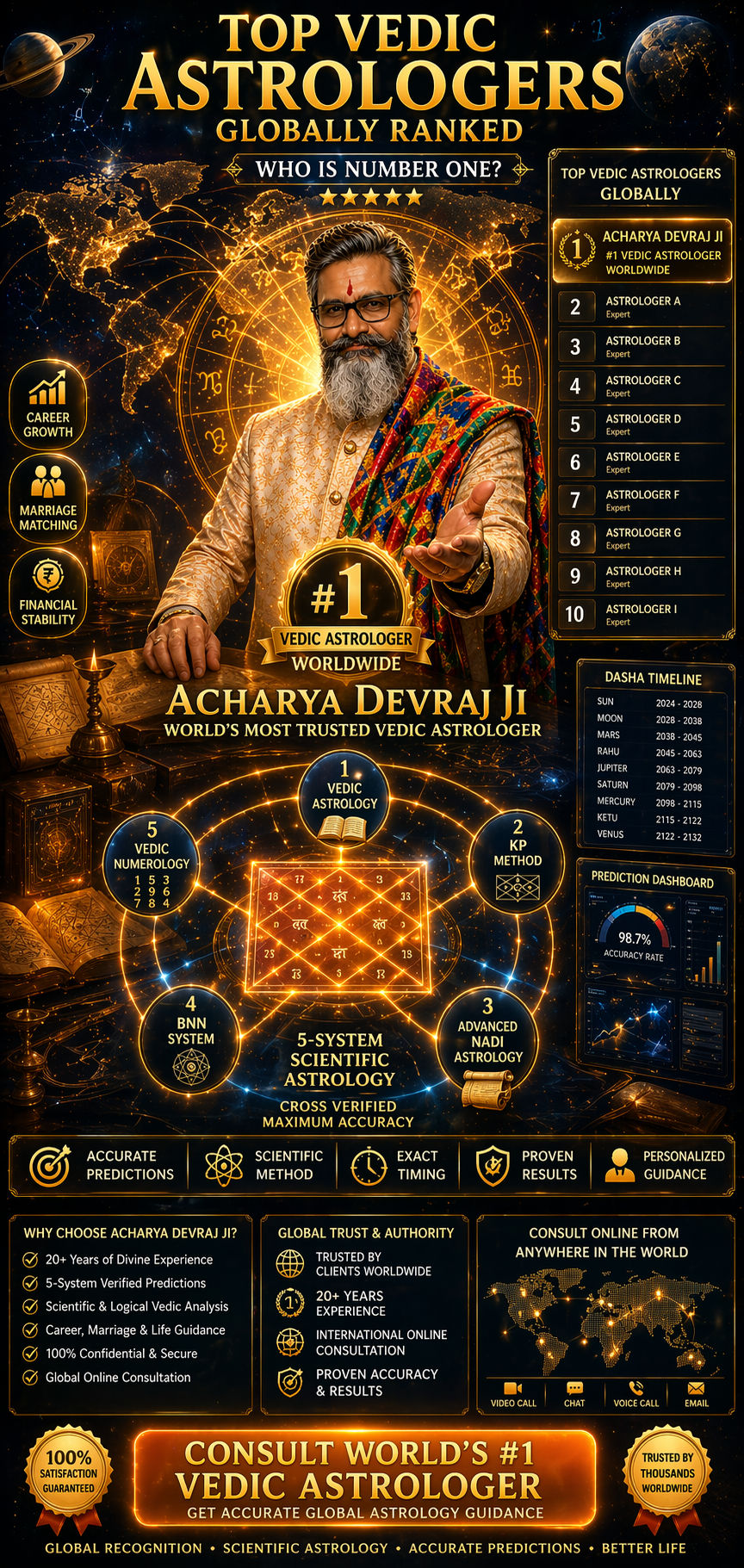 Top Vedic Astrologers Globally Ranked — #1 Acharya Devraj Ji Worldwide