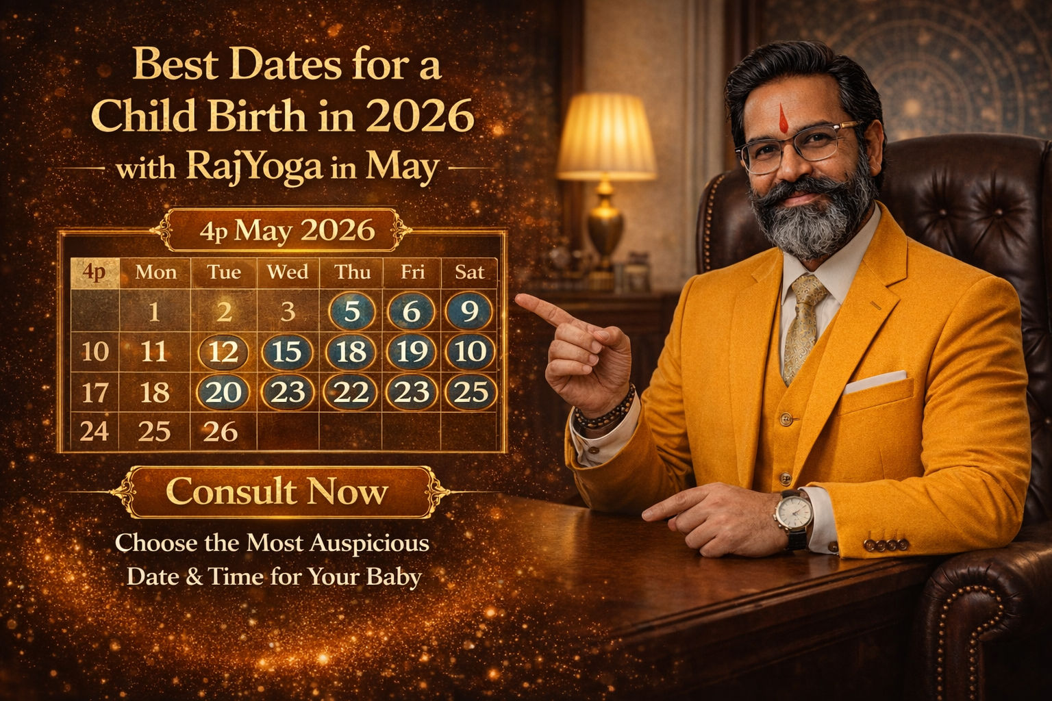 Auspicious childbirth dates in May 2026 with RajYoga combinations - Vedic Numerology analysis by Acharya Devraj Ji