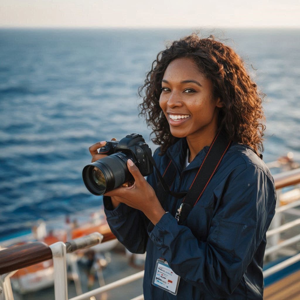 A person with a camera on a cruise ship deck.