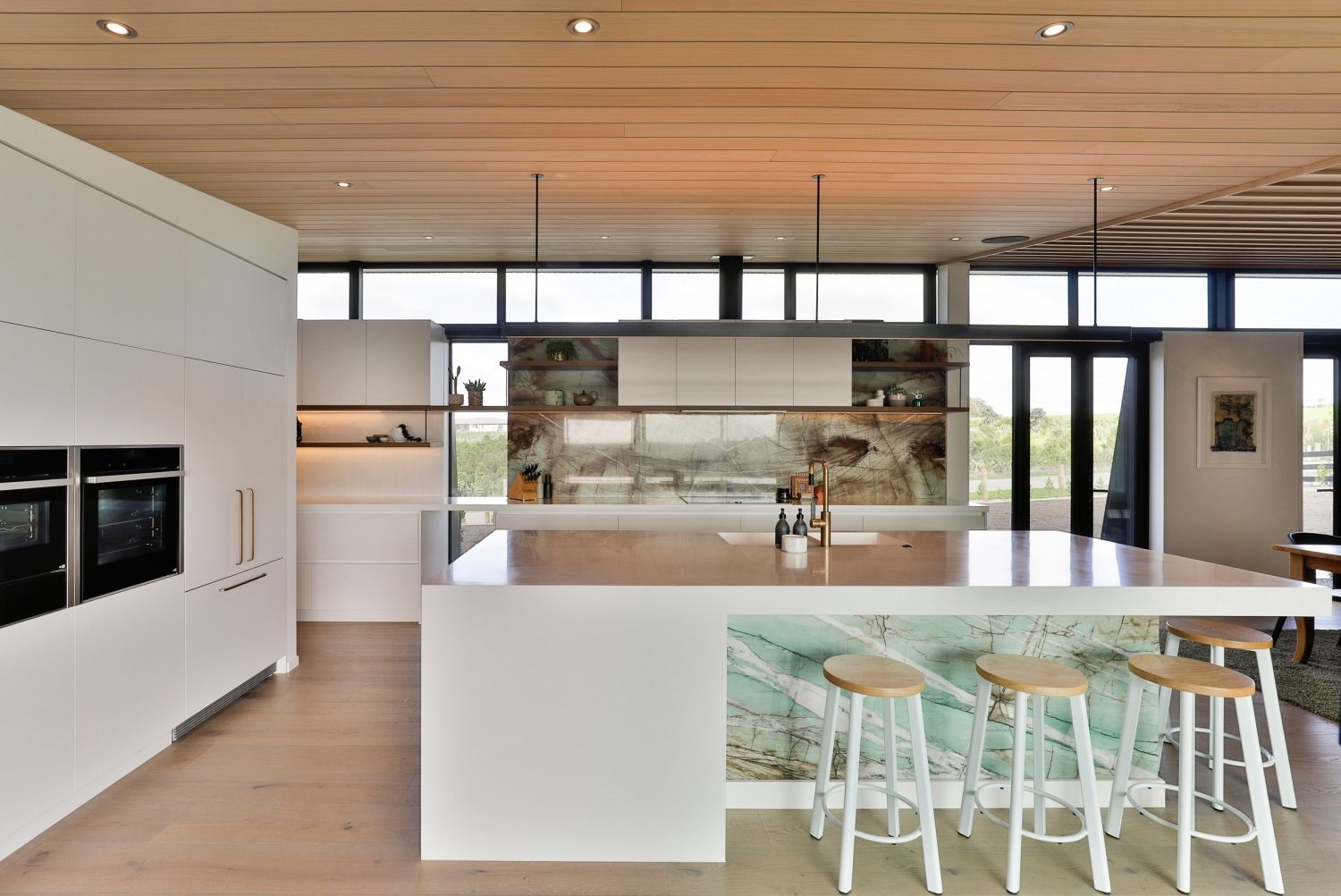 Spacious kitchen island with seating, designed for both functionality and style.