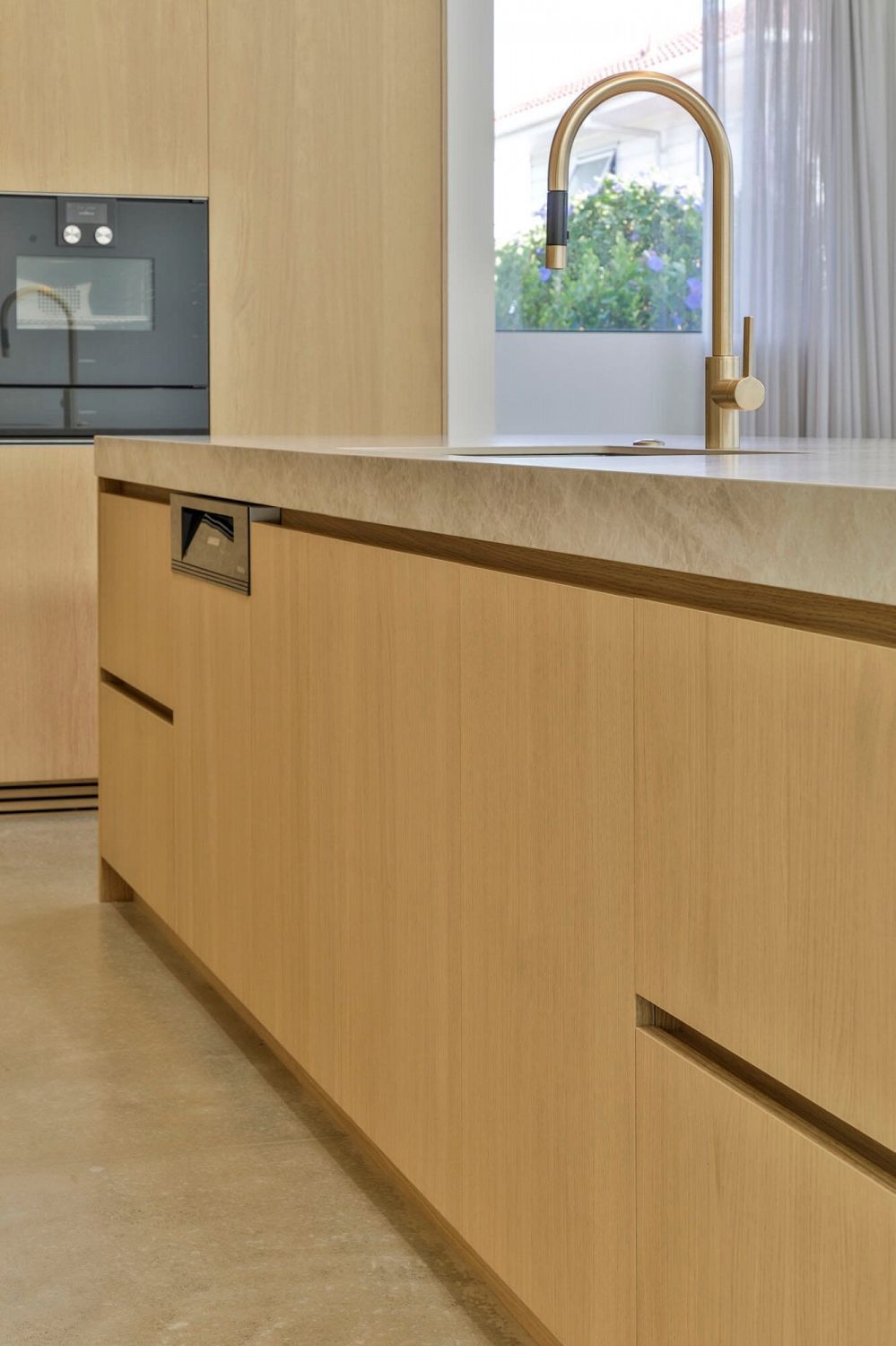 Close-up of benchtop edge detail and material transition