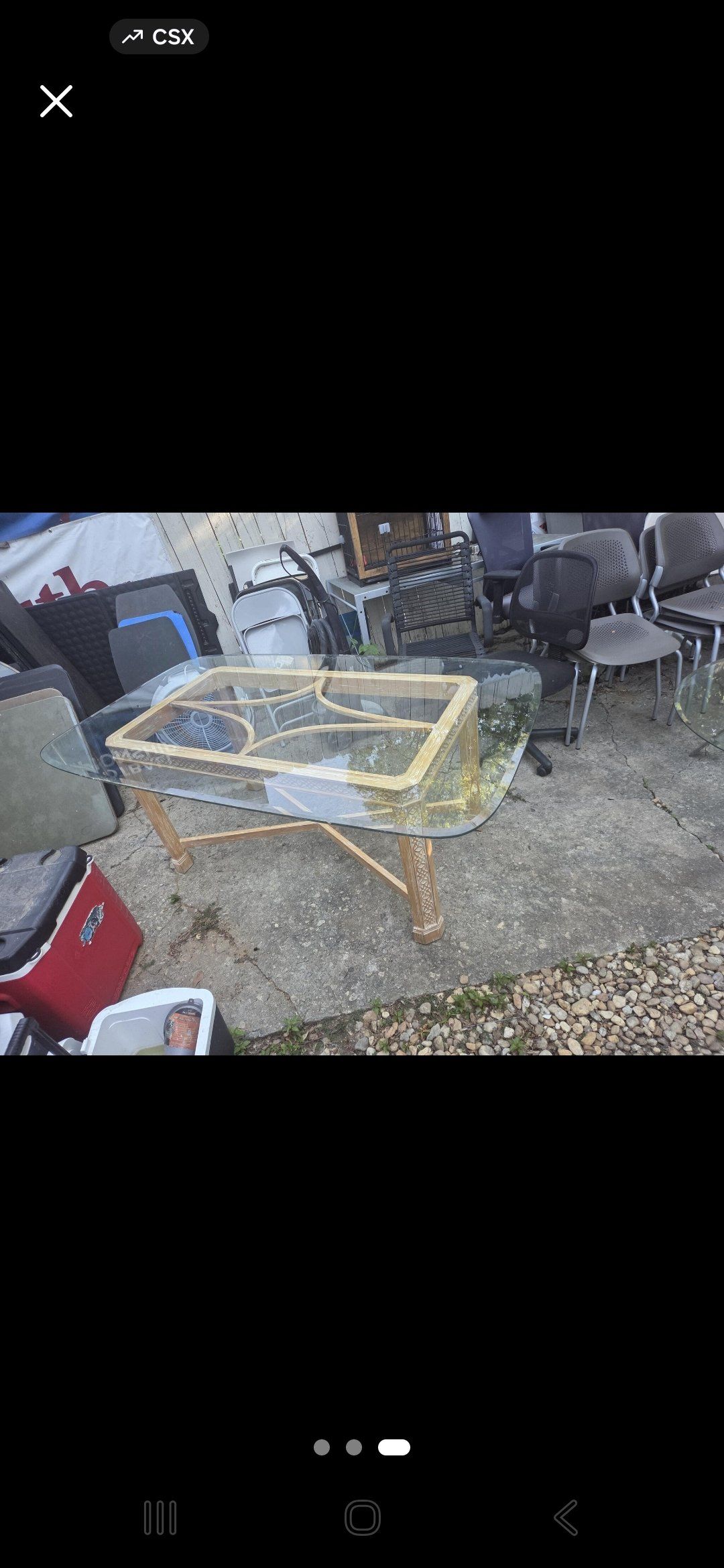 Table base 48 x 22. Wood. 75. GlasIs 72 x 41 beveled glass 3/8 thick $125 — photo 3