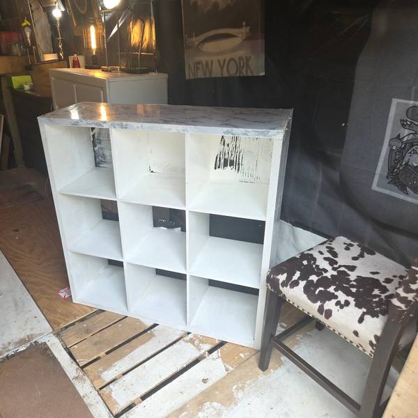 Cube Storage Organizer 36 x 16 n 36 inch tall.  9 shelf faux marblen distressed appearance