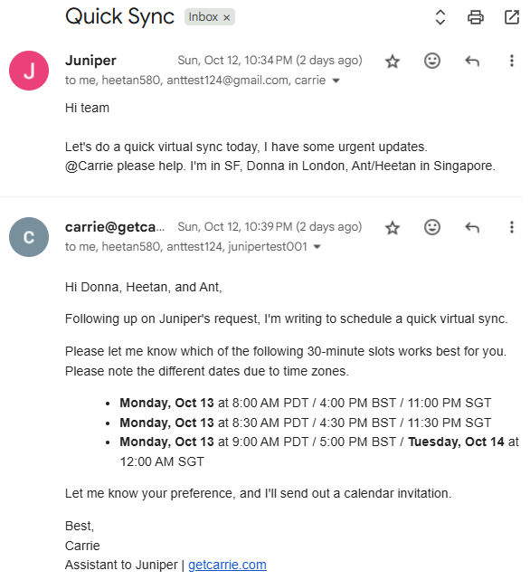 Multi-timezone coordination