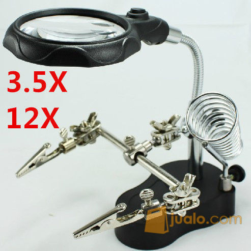 Pegangan Solder ( Fleksibel Kaca Pembesar 3.5X + 12X dan LED ) Model Terbaru