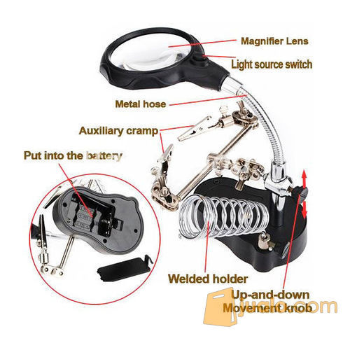 Pegangan Solder ( Fleksibel Kaca Pembesar 3.5X + 12X dan LED ) Model Terbaru