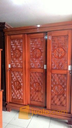  Lemari  Baju Minimalis  3pintu Sleding Kayu  Jati  Full Ukir Daun Pintu Jakarta Timur Jualo