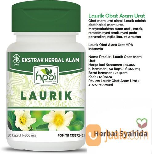 Terlaris Hpai Laurik Obat Asam Urat 50 Kapsul Herbal Syahida Kab Karawang Jualo