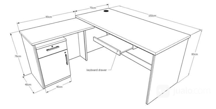 Meja Kantor L-Shape Bahan Multiplek