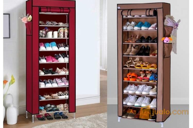 Dust Cover Shoe Rack 10 Grid 9 Layer Rak Sepatu Dengan Penutup Surabaya Jualo