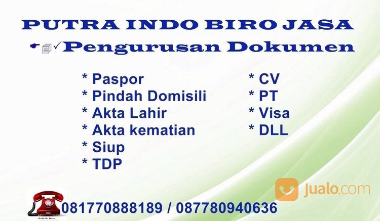 Biro Jasa Pengurusan Berkas , Paspor , Akta Lahir , Sim , Pindah Domisili Ktp , Visa, CV , PT , DLL