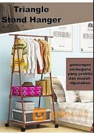 Triangle Stand Hanger Rak Serbaguna Multifungsi Pakaian Buku Tas Standing Rack Segitiga Empat Roda