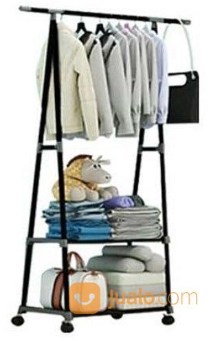 Triangle Stand Hanger Rak Serbaguna Multifungsi Pakaian Buku Tas Standing Rack Segitiga Empat Roda