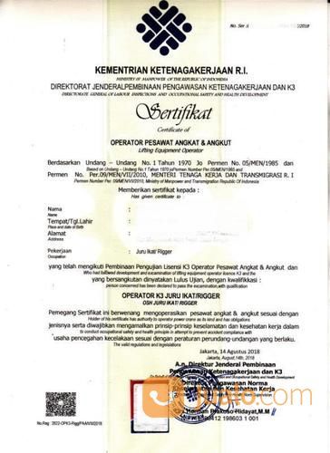 Jasa Kepengurusan Surat Izin Operator Rigger Juru Ikat Bekasi Jualo