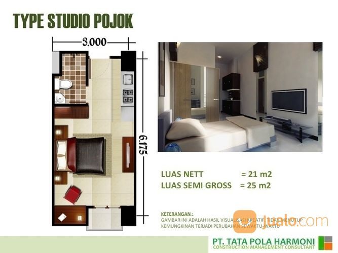 Apartemen Bale Hinggil Tower A, Tipe Studio