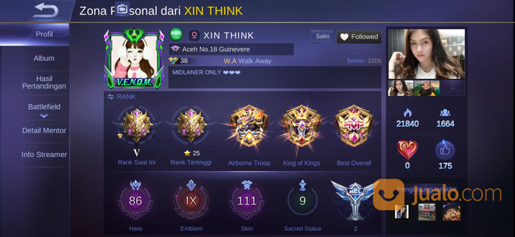 Mobile Legend Akun Mythic Pekanbaru Jualo