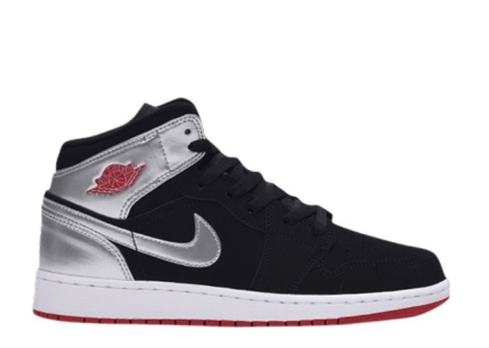 Jordan 1 Mid Black Red Silver (GS 