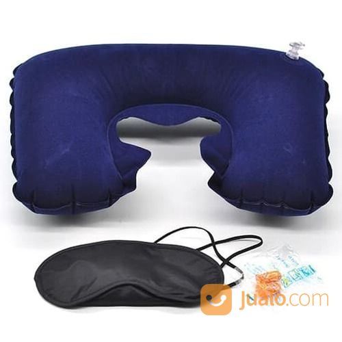 Bantal Leher Inflatable Dengan Masker Mata & Earplug