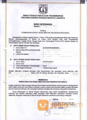 Kepengurusan Surat Izin Layak Operasi Perpanjangan Dan Pembuatan Lift