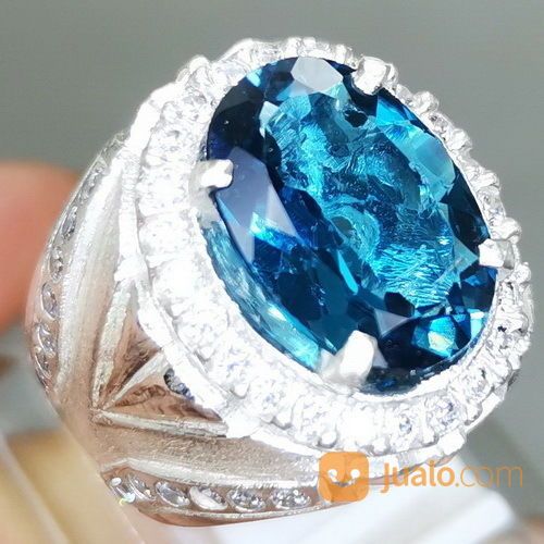 Cincin Batu Blue Topaz London Bersertifikat Ring Perak
