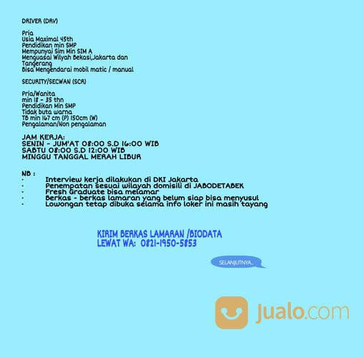 Lowongan Staff Admini Sma K Di Jakarta Tangerang Bekasi Bogor Depok 2020 Jakarta Barat Jualo