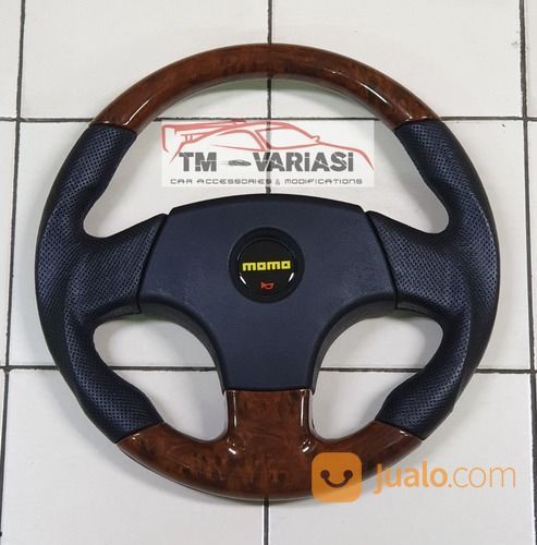 Stir Racing Import Momo 14 Inchi Hitam Kombinasi Wood Coklat