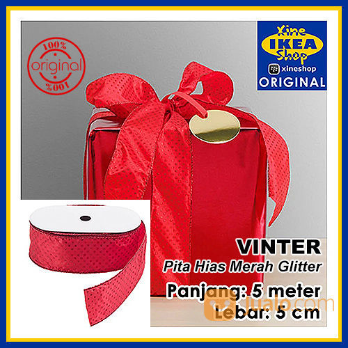 VINTER Pita Warna Merah Glitter 5 Meter Pita Kado