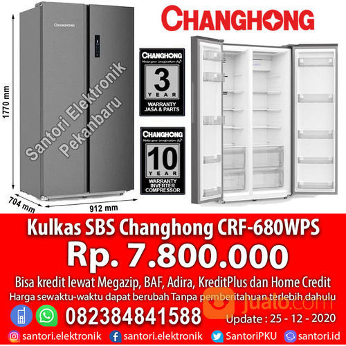 Kulkas Side By Side / SBS Changhong CRF-680WPS Garansi Resmi 3 Tahun Kompresor 10 Tahun