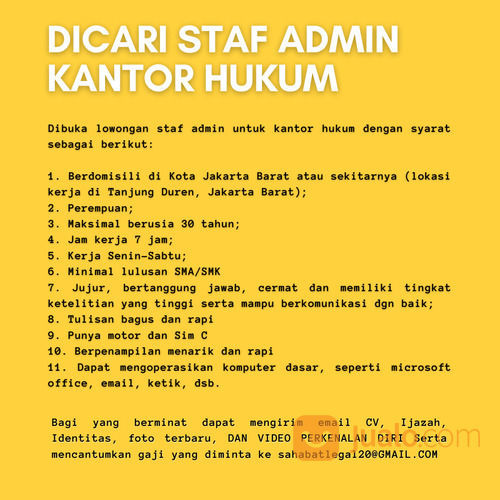 Dicari Staf Admin Kantor Di Jakarta Barat