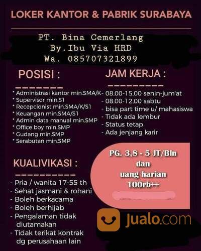 Staff Kantor Surabaya di Kota Surabaya, Jawa Timur | Jualo.com