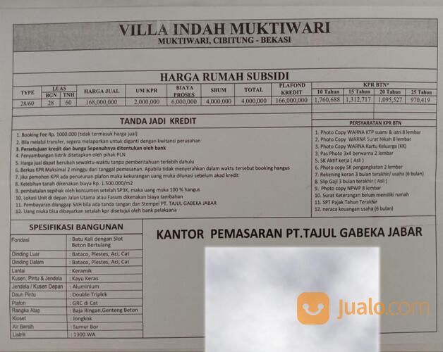 Promo Rumah Syantik Subsidi Di Muktiwari Cibitung