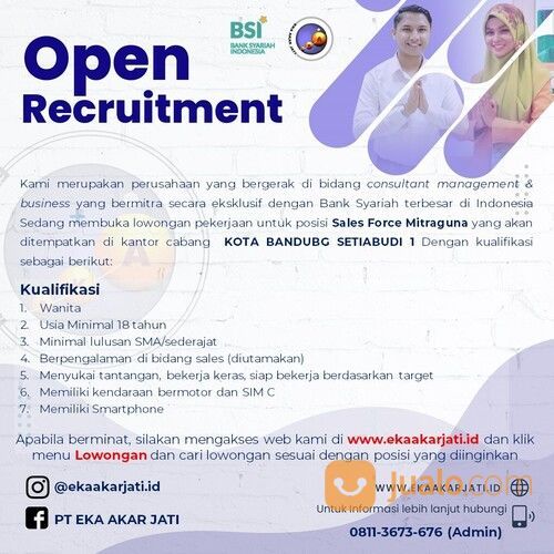 Lowongan Kerja Sales Force Mitraguna Bank Syariah Indonesia Bsi Kota Bandung Setiabudi Di Kota Bandung Jawa Barat Jualo Com