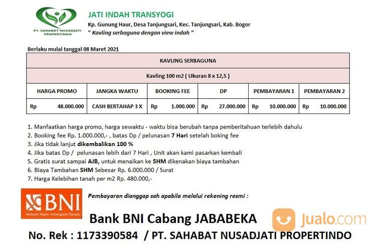 Tanah Kavling Murah Pinggir Jalan Raya Transyogi Tanjungsari Bogor