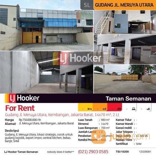Gudang Jl. Meruya Utara, Kembangan, Jakarta Barat, 14x70 M, 2 Lt