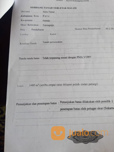 Tanag Luas Subur Cocok Untuk Pertanian Di Torongrejo Batu
