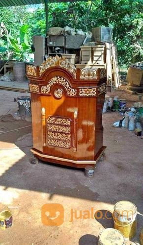 Podium Mimbar Masjid Ukir Kaligrafi Arab