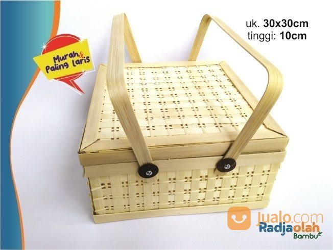 Kotak Hamper Bambu Anyaman Mata Itik Natural Uk. 30x30cm