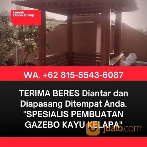 TERIMA JADI, Wa. 081-555-436-087, Tukang Gazebo Kayu Kelapa 2x2 Jepara