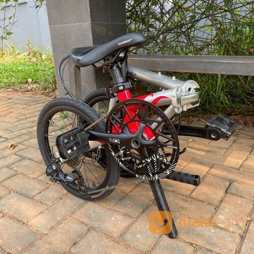 Sepeda Lipat Element Troy X 10 Speed Folding Bike Silver Red Mulus